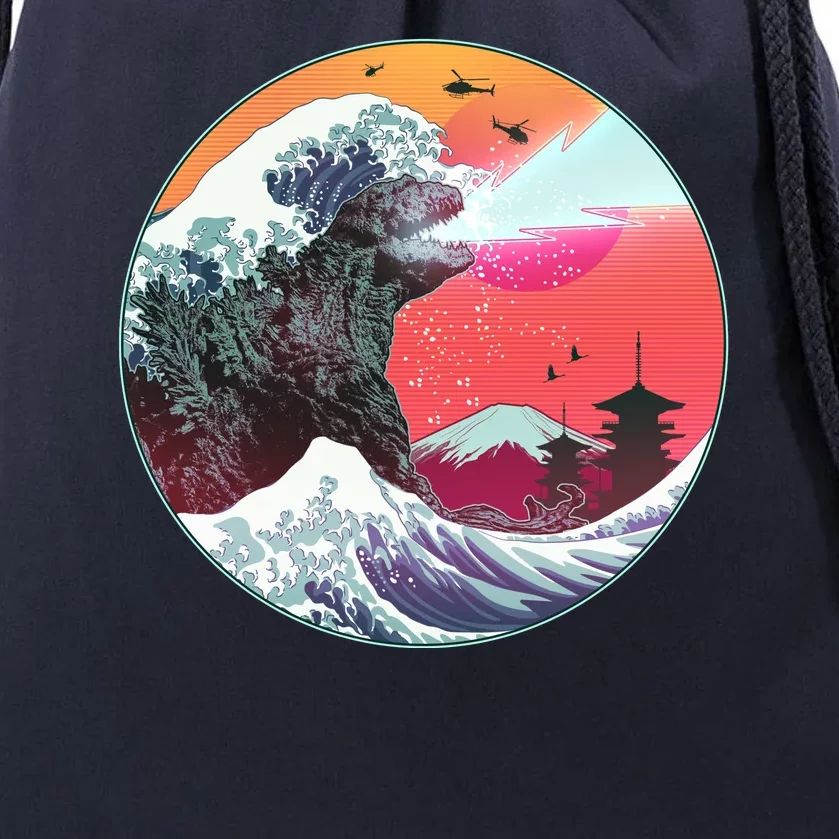 Retro 80 s Godzilla Attack Wave Drawstring Bag TeeShirtPalace