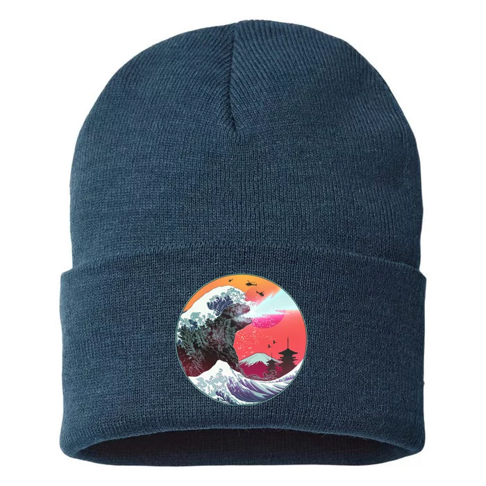 Retro 80's Godzilla Attack Wave Sustainable Knit Beanie