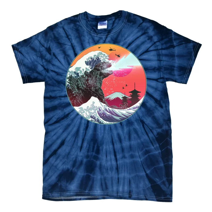 Retro 80's Godzilla Attack Wave Tie-Dye T-Shirt