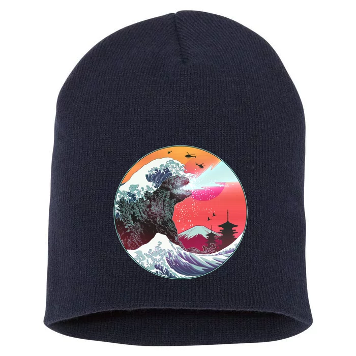 Retro 80's Godzilla Attack Wave Short Acrylic Beanie