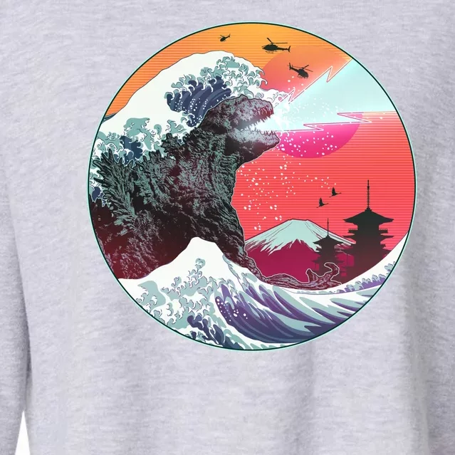 Retro 80's Godzilla Attack Wave Cropped Pullover Crew