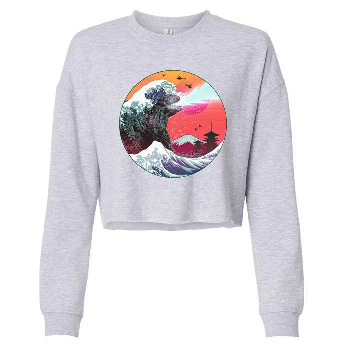 Retro 80's Godzilla Attack Wave Cropped Pullover Crew