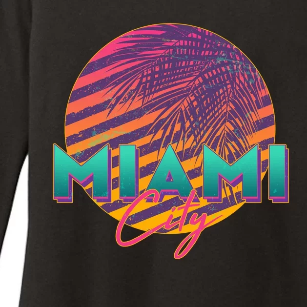 Retro 80's Miami CIty Emblem Womens CVC Long Sleeve Shirt