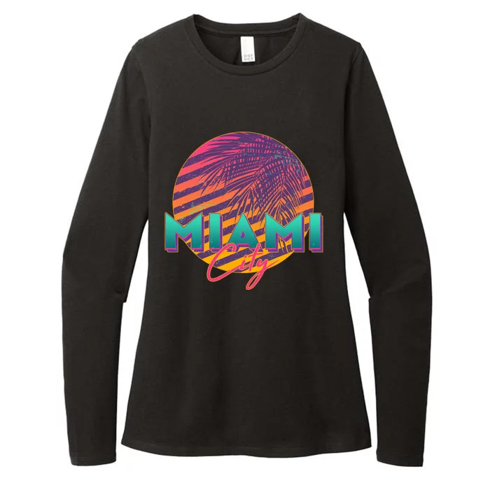 Retro 80's Miami CIty Emblem Womens CVC Long Sleeve Shirt