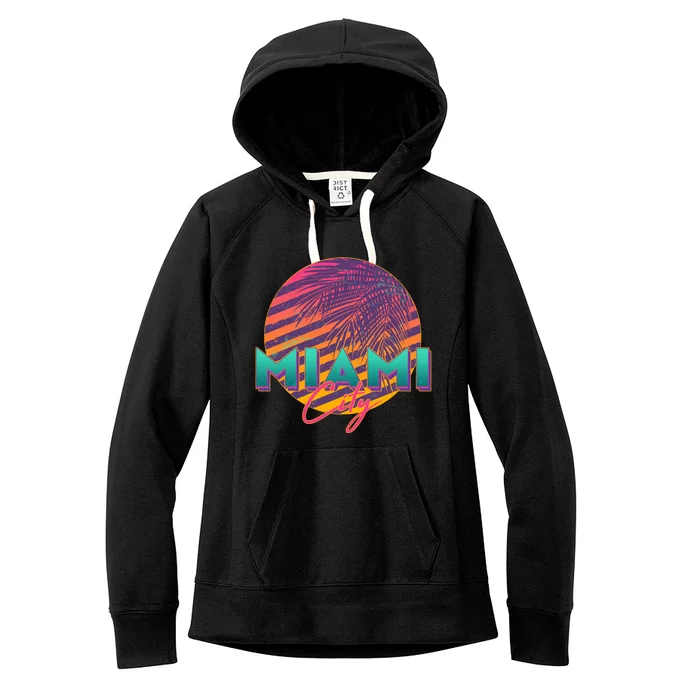 Retro 80's Miami CIty Emblem Women's Fleece Hoodie