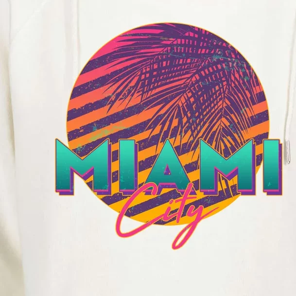 Retro 80's Miami CIty Emblem Womens Funnel Neck Pullover Hood