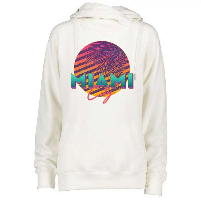 Retro 80's Miami CIty Emblem Womens Funnel Neck Pullover Hood