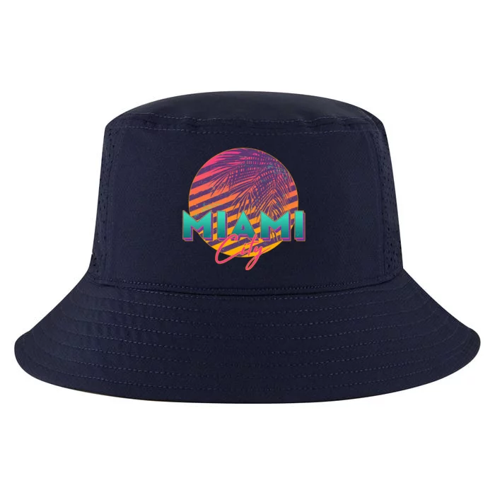 Retro 80's Miami CIty Emblem Cool Comfort Performance Bucket Hat