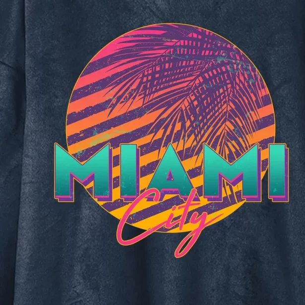 Retro 80's Miami CIty Emblem Hooded Wearable Blanket