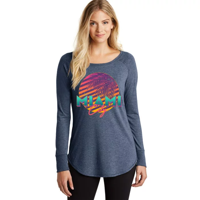 Retro 80's Miami CIty Emblem Women's Perfect Tri Tunic Long Sleeve Shirt