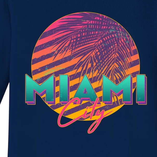 Retro 80's Miami CIty Emblem Baby Long Sleeve Bodysuit