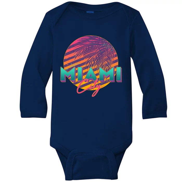 Retro 80's Miami CIty Emblem Baby Long Sleeve Bodysuit