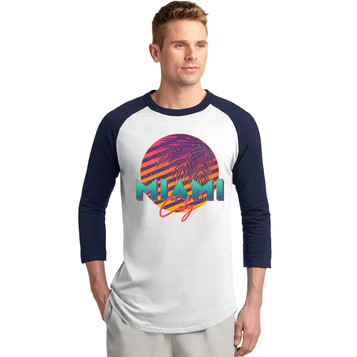 Retro 80's Miami CIty Emblem Baseball Sleeve Shirt