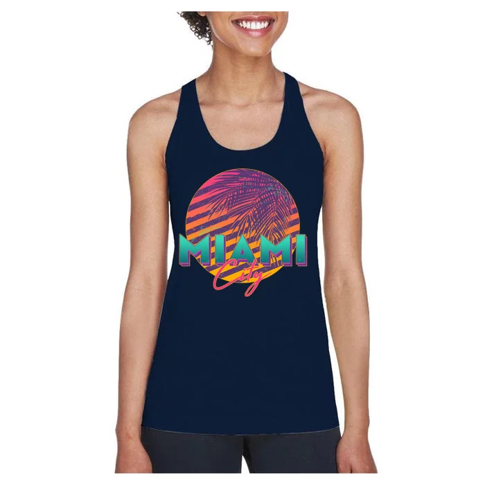 Retro 80's Miami CIty Emblem Women's Racerback Tank