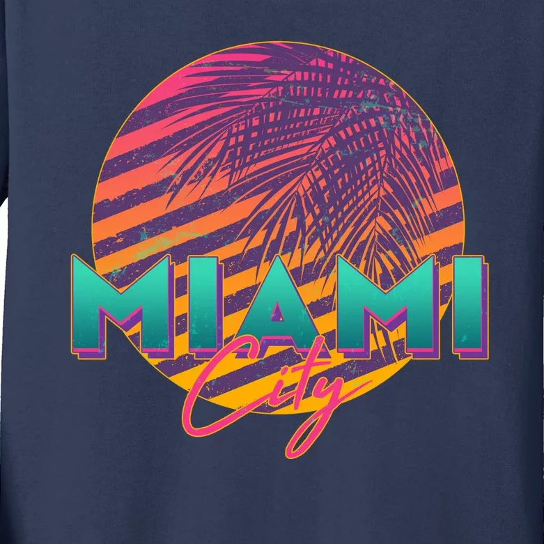 Retro 80's Miami CIty Emblem Kids Long Sleeve Shirt