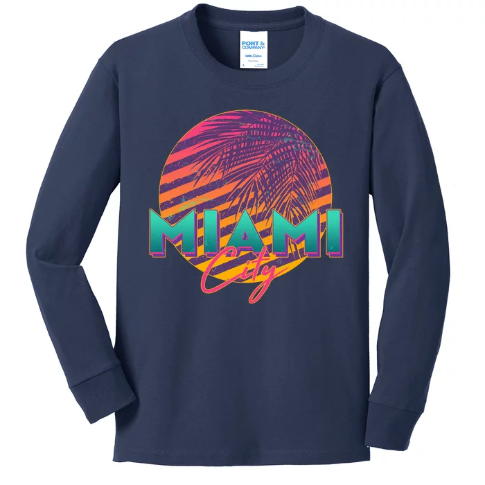 Retro 80's Miami CIty Emblem Kids Long Sleeve Shirt