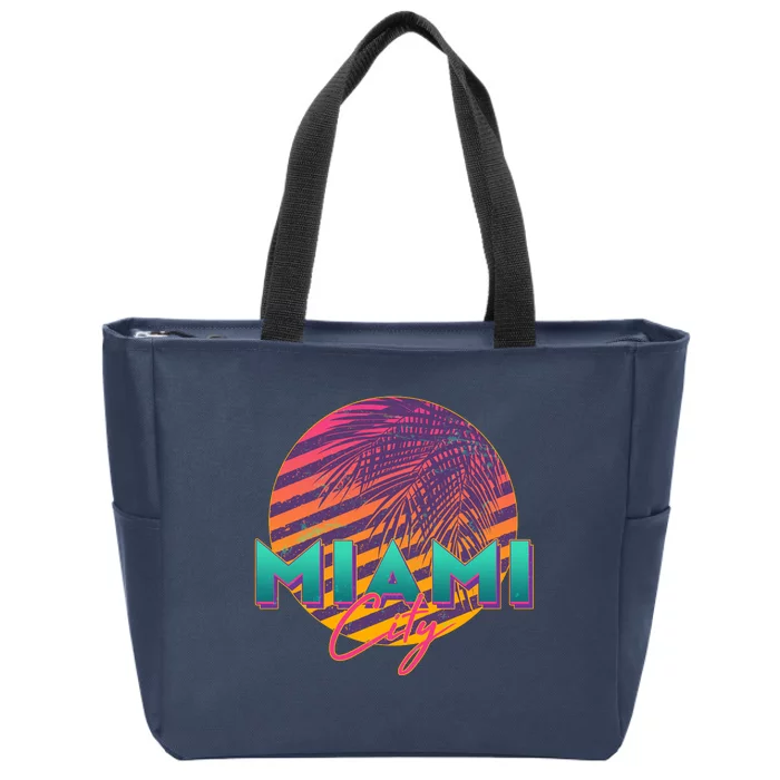 Retro 80's Miami CIty Emblem Zip Tote Bag