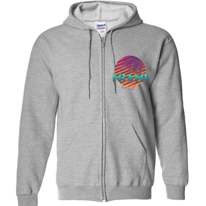 Retro 80's Miami CIty Emblem Full Zip Hoodie