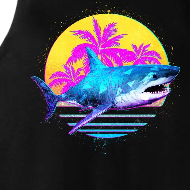 Retro 80s Polygon Shark Ladies Tri-Blend Wicking Tank