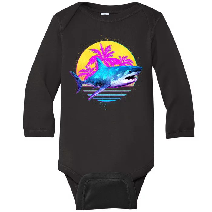 Retro 80s Polygon Shark Baby Long Sleeve Bodysuit