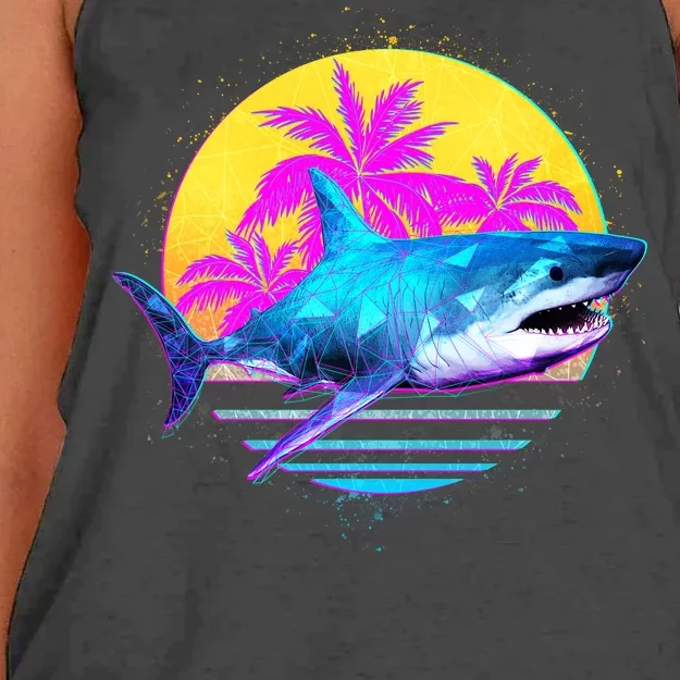 Retro 80s Polygon Shark Women's Knotted Racerback Tank