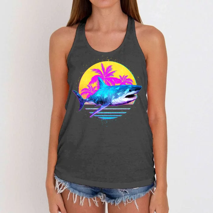 Retro 80s Polygon Shark Women's Knotted Racerback Tank