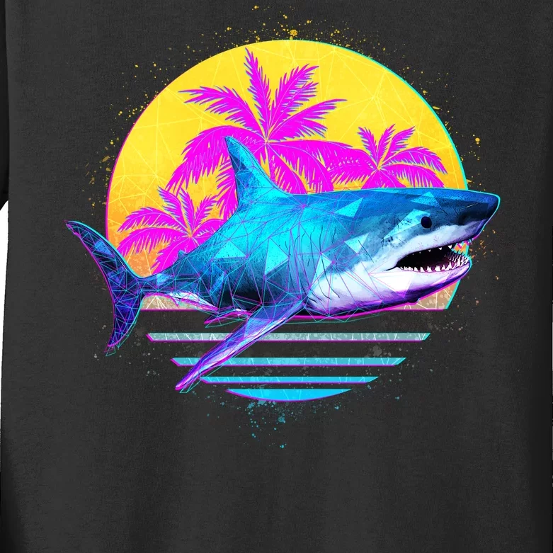 Retro 80s Polygon Shark Kids Long Sleeve Shirt