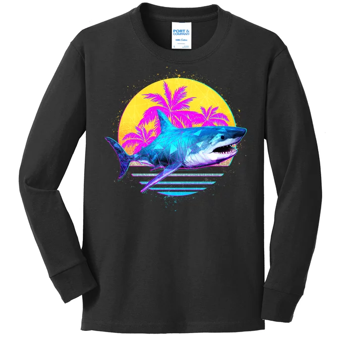 Retro 80s Polygon Shark Kids Long Sleeve Shirt