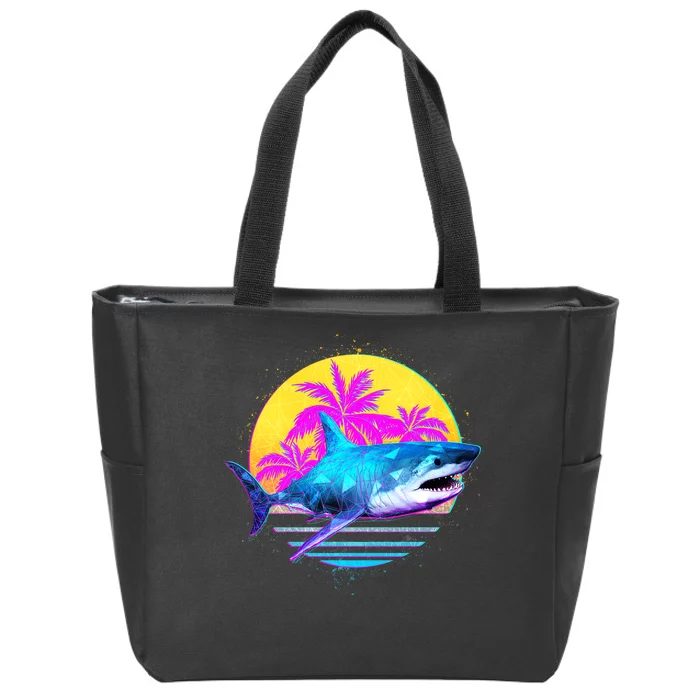 Retro 80s Polygon Shark Zip Tote Bag