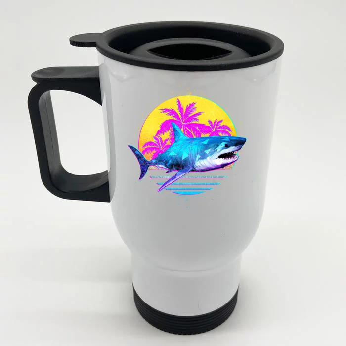 Retro 80s Polygon Shark Front & Back Stainless Steel Travel Mug