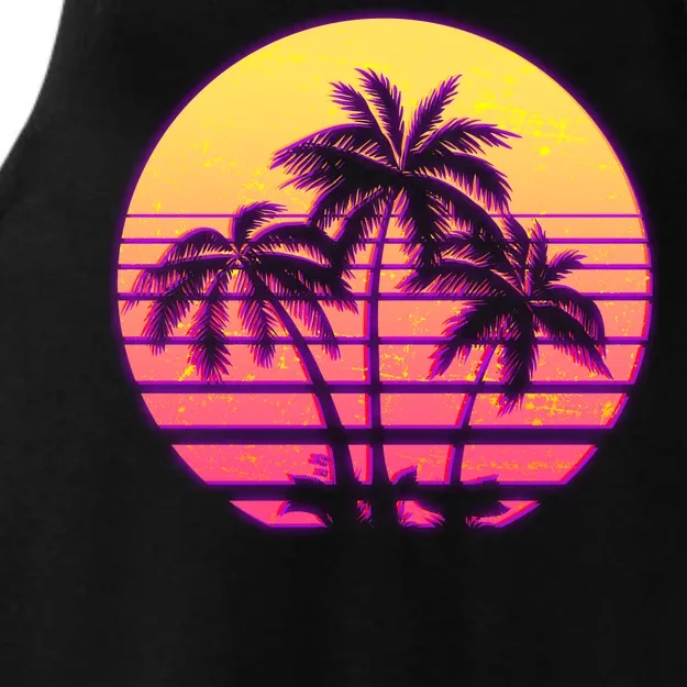 Retro 80's Sunset Palms Ladies Tri-Blend Wicking Tank