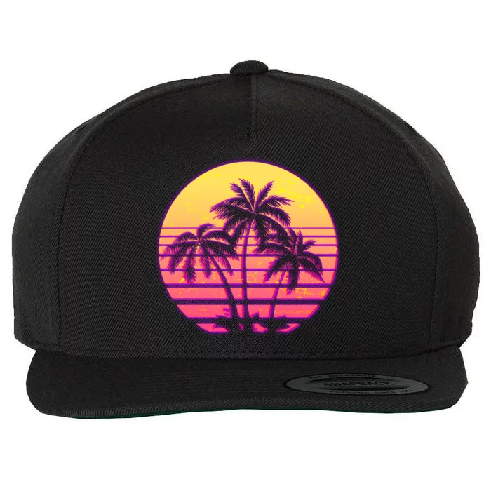 Retro 80's Sunset Palms Wool Snapback Cap