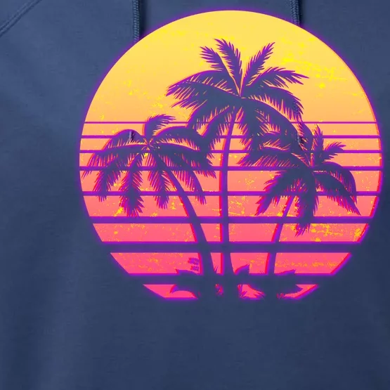 Retro 80's Sunset Palms Performance Fleece Hoodie