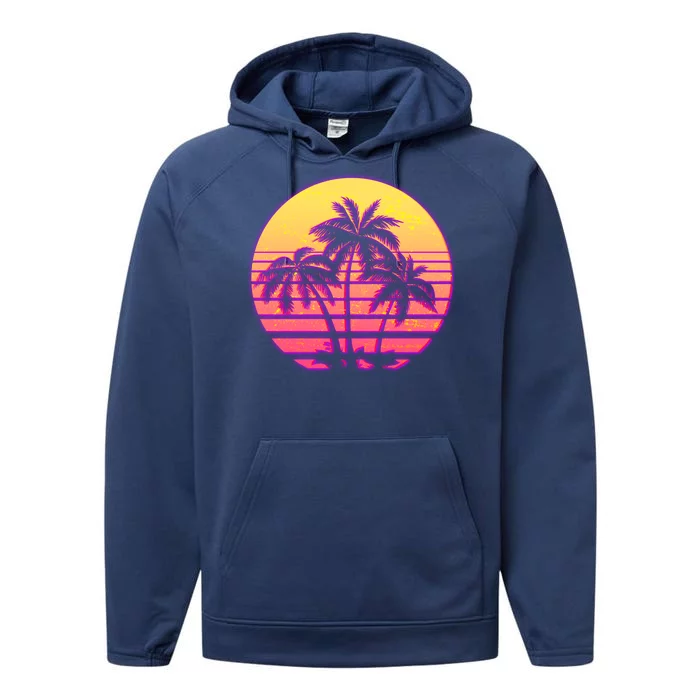 Retro 80's Sunset Palms Performance Fleece Hoodie