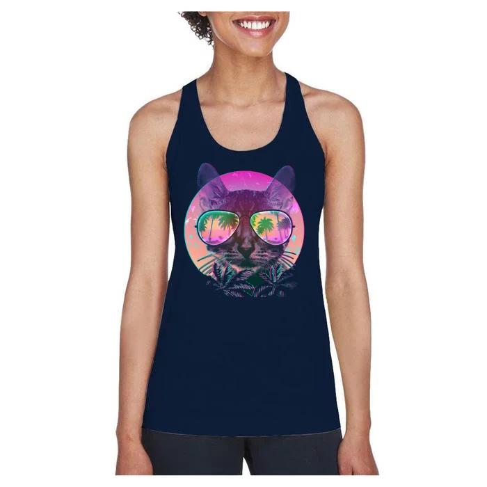 Retro 80s Tropical Cat Women's Racerback Tank