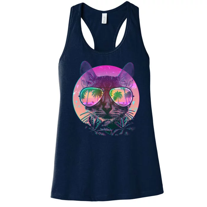 Retro 80s Tropical Cat Women's Racerback Tank