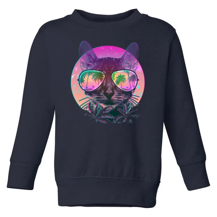 Retro 80s Tropical Cat Toddler Sweatshirt