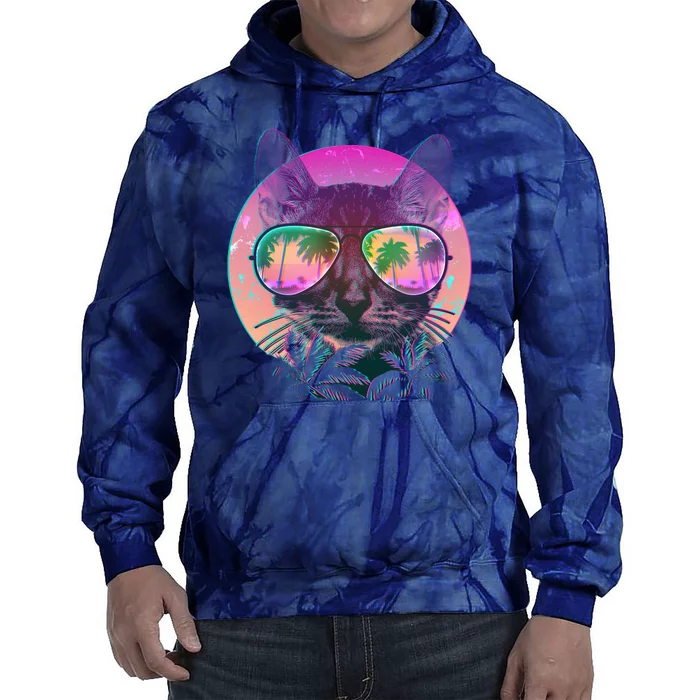 Retro 80s Tropical Cat Tie Dye Hoodie