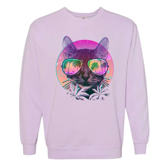 Retro 80s Tropical Cat Garment-Dyed Sweatshirt