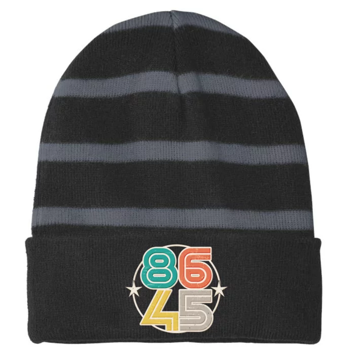 Retro 86 45 Impeach Trump Striped Beanie with Solid Band