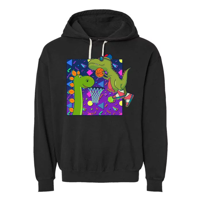 Retro 90's Basketball Dinosaurs Garment-Dyed Fleece Hoodie