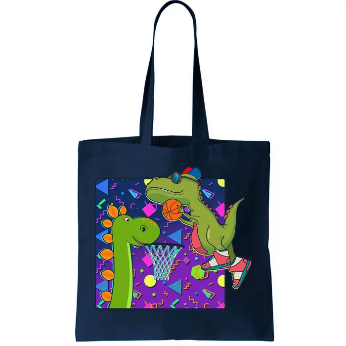 Retro 90's Basketball Dinosaurs Tote Bag