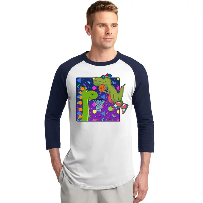 Retro 90's Basketball Dinosaurs Baseball Sleeve Shirt