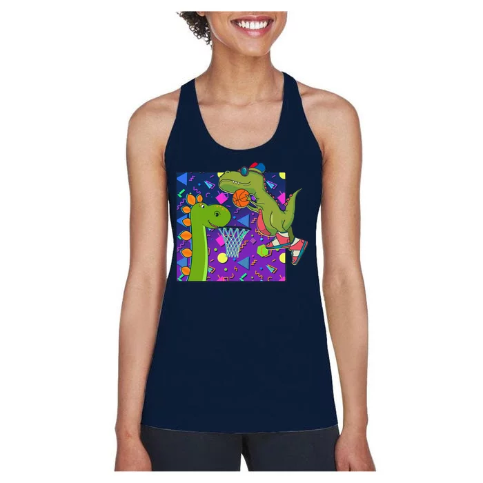 Retro 90's Basketball Dinosaurs Women's Racerback Tank