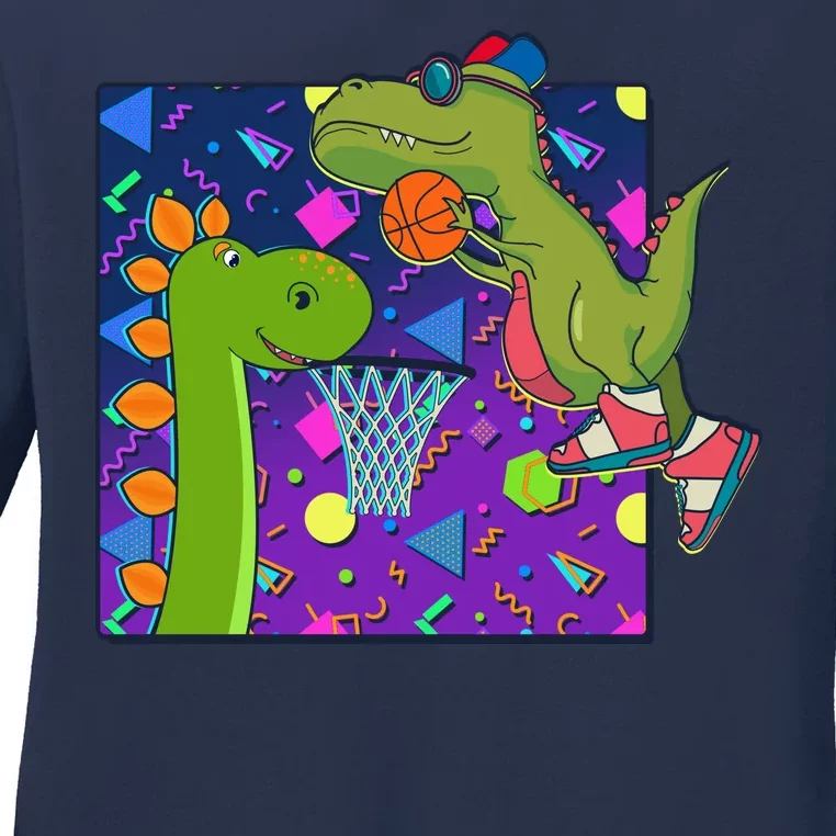 Retro 90's Basketball Dinosaurs Ladies Long Sleeve Shirt