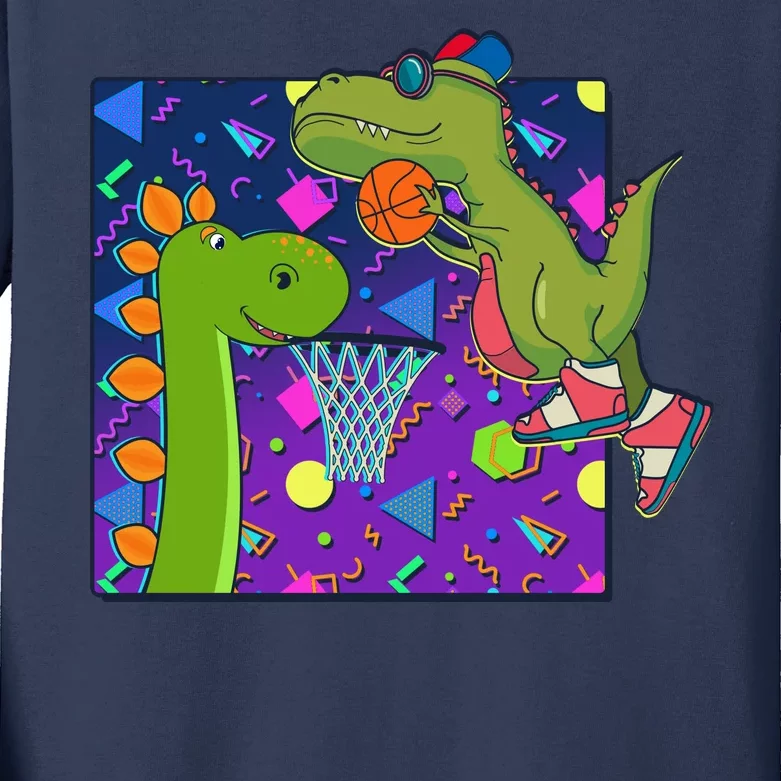 Retro 90's Basketball Dinosaurs Kids Long Sleeve Shirt