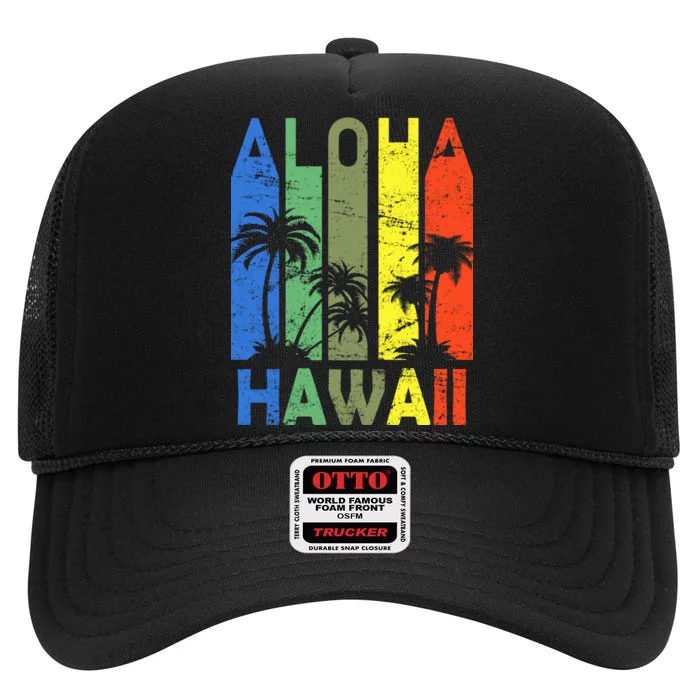 Retro Aloha Hawaii Logo High Crown Mesh Trucker Hat