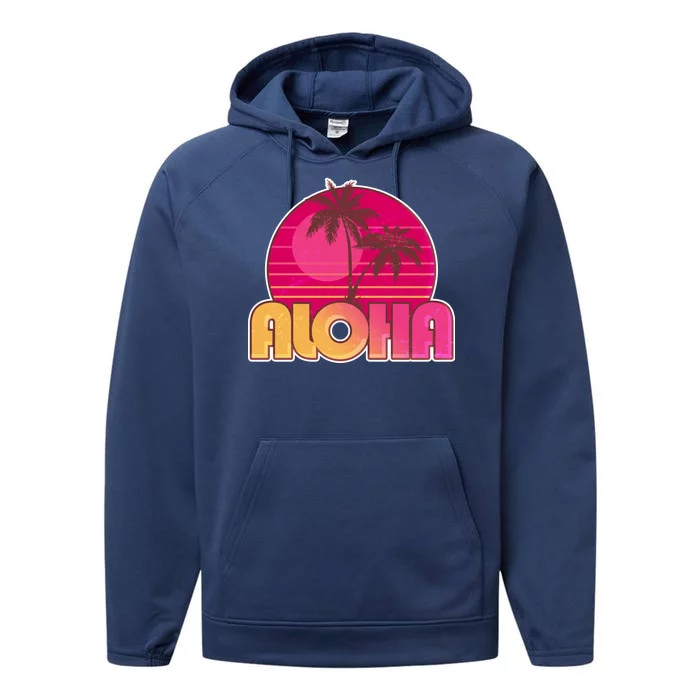 Retro Aloha Summer Fun Pink Logo Performance Fleece Hoodie