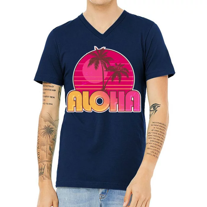 Retro Aloha Summer Fun Pink Logo V-Neck T-Shirt