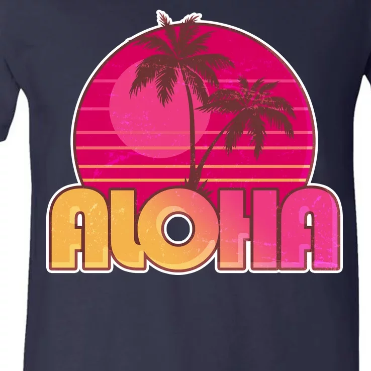 Retro Aloha Summer Fun Pink Logo V-Neck T-Shirt